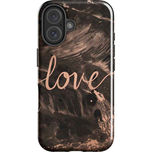 Love Rose Gold Black iPhone 16 Plus Impact Case